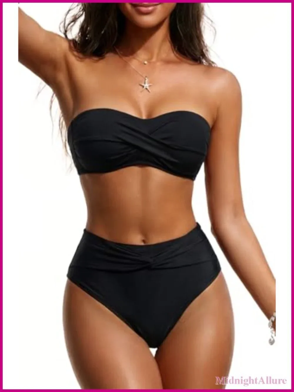 Women's High Waisted Bandeau Bikini Set Two Piece Swimsuit Push Up Strapless